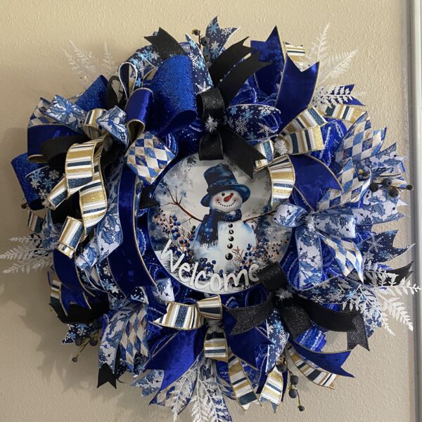Blue Snowman Welcome Wreath