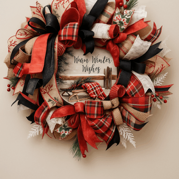 Warm Winter Wishes Rustic Plaid Wreath